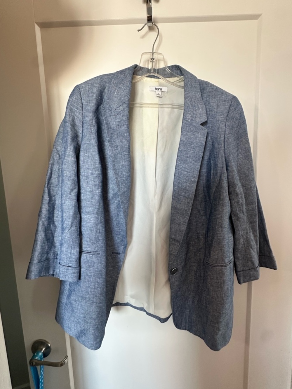 bar III Light Blue Linen-Blend Open Blazer and pant BLAZER SIZE L BOTTOM SIZE 14